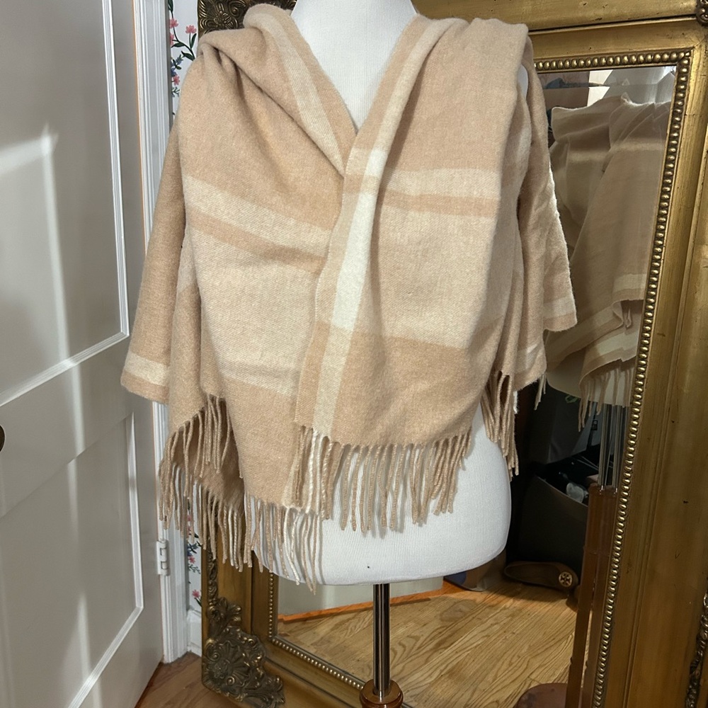 J. Crew Tan and Cream Fringed Shawl